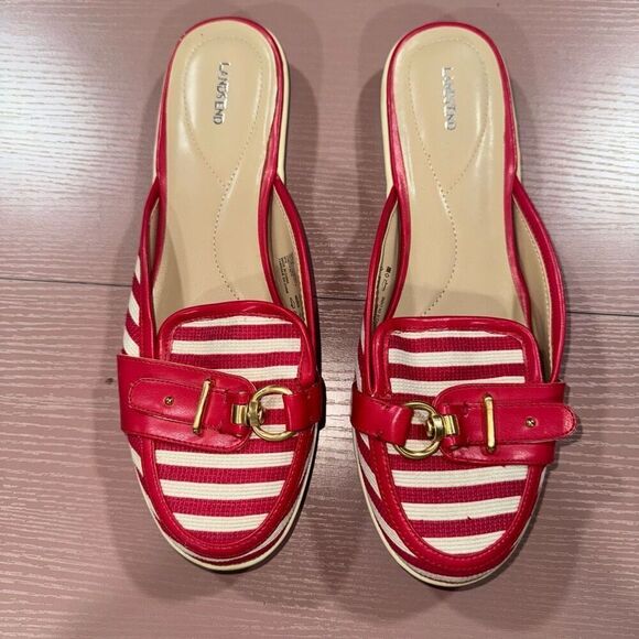 Lands End Red & White Stripe Slide on Sandals Size 10 - Picture 1 of 4